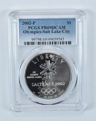2002-P Winter Olympics Commemorative Dollar PR69 DCAM PCGS Blue Label *6796 - Image 1 of 4
