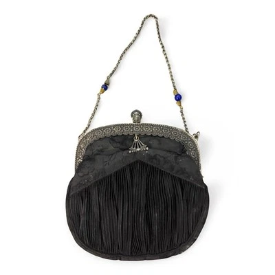 True Antique Gothic Victorian Purse Silver Frame Silk & Velvet Lined Evening Bag - Image 1 of 4