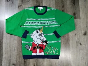 Jolly Ugly Christmas Sweater Large Unicorn Crewneck Damen Grün Top - Bild 1 von 6