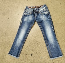Rock Revival Betty Skinny Crop Jeans Womens 24 Distressed Embellished Blue Denim