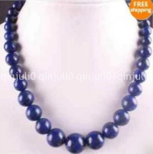 Genuine natural 6-14mm Blue Lapis Lazuli Round Gemstone Beads Necklace 18 inches - Picture 1 of 3