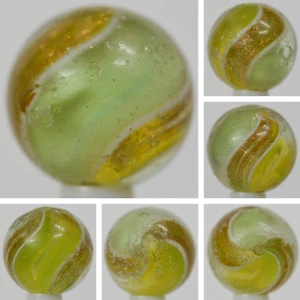 Handmade White Yellow Ribbon Lutz Marble, 25/32 in, Good+, Germany, S1380 - Picture 1 of 7