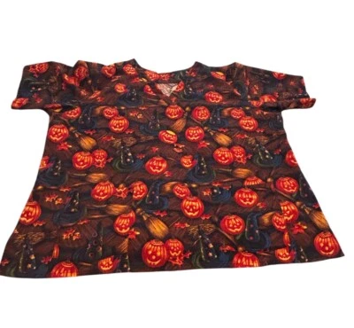 Landau? Halloween Pattern Size 3XL Scrub Top RN 33489 Jack-O-Lantern Witch Hat - Image 1 of 4