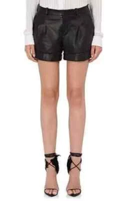 Pantalones Cortos Negros Para Mujer Cuero de Cordero Genuino Hechos a Mano Nuevos Elegante Fiesta Informal Foto 1 de 4