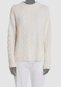 $975 Weekend Max Mara Women White Cashmere Cable Knit Pullover Sweater Size S - Picture 1 of 6
