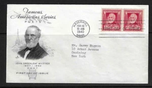 USA SC # 865 John Greenleaf Whittier FDC . Artcraft Cachet - Picture 1 of 1