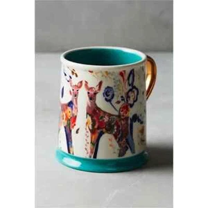 Anthropologie Becher STARLA HALFMANN Steinzeug MOORELAND REH Hirsch grün 12 Unzen neu mit Etikett - Bild 1 von 3