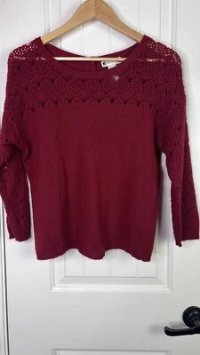 Valerie Bertinelli Womens Sweater L Wool Blend Angora Rabbit  Red Knit Eyelet - Image 1 of 4
