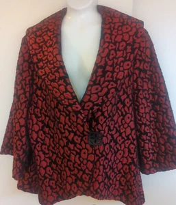 IC By CONNIE K Jacquard Artsy Red Black Animal Print Jacket Big Button Size XL - Picture 1 of 16