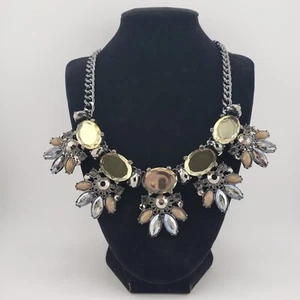 Statement Necklace Gunmetal & Grunge Colored Rhinestones Whimsigoth Dark Fairy - Picture 1 of 10