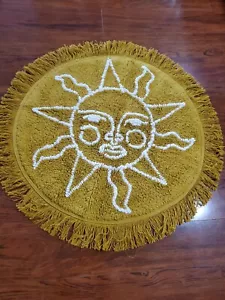Gold Yellow 32” Round Fringe SUN Area Rug Mat Jungalow Opalhouse Bohemian India - Picture 1 of 6