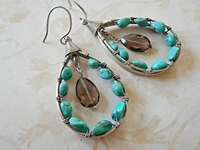 纯银丝网包装绿松石烟熏石英吊坠耳环W2215 E30N1 — 第 1/4 张图片