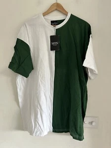Boohoo Man Colour Block Oversized Mens T Shirt Medium Green White - Picture 1 of 11