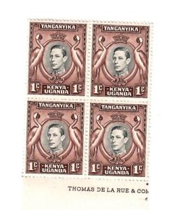 Kenya, Uganda and Tanganyika 1938 1 c margin block of 4 with printers mark
