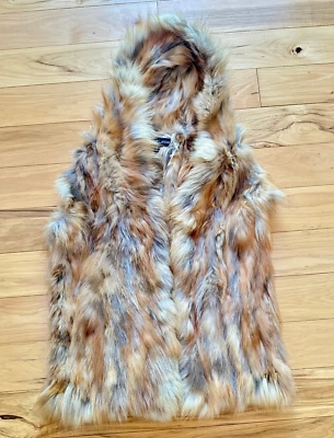Adrienne Landau Real Fox Fur Vest Red Light Brown Tan Sleeveless Hood Hooded - Image 1 of 4