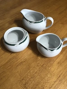 NORITAKE ARCTIC GREEN GRAVY BOAT CREAMER & SUGAR BOWL  - Picture 1 of 7