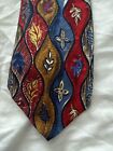 Jaeger Mens Multicoloured Leaf Pattern Silk Pointed Tie One Size VGC