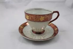 50's Vintage Tea Cup & Saucer Opal Iridescent & Golden Copper Brown trim JAPAN - Picture 1 of 6
