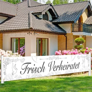 Frisch Verheiratet Banner für Hochzeit Deko, Stoff Banner für Hochzeit Garten Ha - Bild 1 von 7