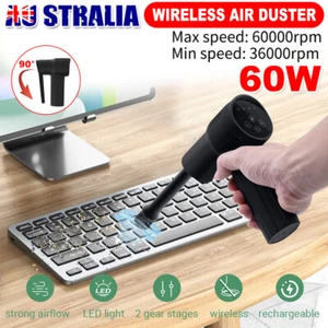 60000RPM Cordless Air Duster Blower 3Gear Rechargeable for PC TV Sofa Car Camera - Picture 1 of 11