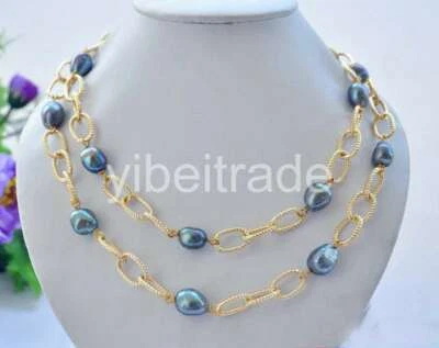 Collar cadena perlas agua dulce barroco negro 38" 12-15mm Foto 1 de 3