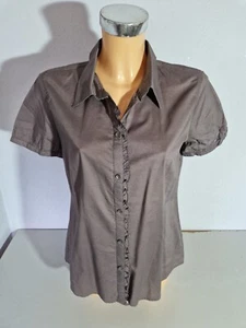 ESPRIT  Damen  Hemd  Bluse  Gr. 38 braun Rüschen  Kurzarm  Baumwolle  WIE NEU - Bild 1 von 5