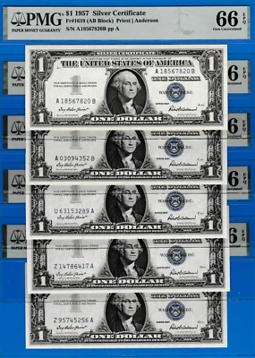 1957  $1  SILVER CERTIFICATE  Fr.1619 PMG 66  A / U / Z BLOCKS ""PRICE FOR ONE"" - Image 1 of 2