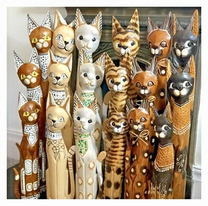 Wooden Cat Statue 100cm 80cm 60cm Cat Ornament Gift Cat Set - Picture 1 of 5