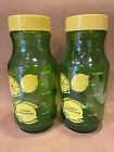 Set Of 2 Vtg Anchor Hocking Lemonade Jars - Green Glass Yellow Lemons & Lids Euc