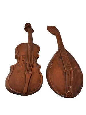 Vintage Royal Violin Mandolin Cast Metal Wall Hangings 2 Plaques ￼ Mid Century￼ - Image 1 of 4