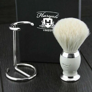Men Shaving Kit Pure White Bristles Hair Shaving Brush Stainless Steel Stand Set - Picture 1 of 5