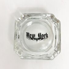 Vintage Advertising Ashtray New York  Clear Glass Square Heavy Midcentury M