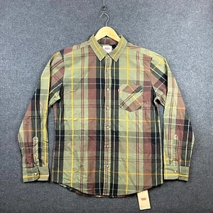 Levi's Mens Shirt M Green Brown Plaid Long Sleeve Button Down Classic Fit Pocket - Picture 1 of 18