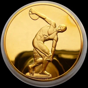 Greece 1981 24K Gold Plated Proof Medal Ancient Greece 50.7 mm Diskobolos ! - Picture 1 of 3
