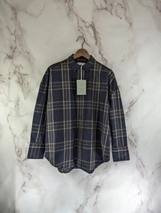 Camicia Everlane donna piccola blu a quadri con bottoni la patta popeline oversize  - Foto 1 di 11