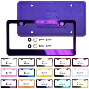 Premium Stainless Steel License Plate Frame Metal Screw Cap & Silicone Backguard - Picture 1 of 150