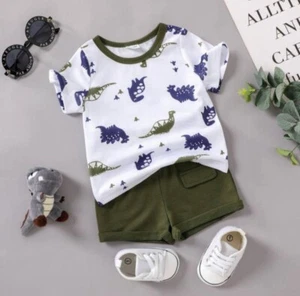 Baby Boys Dinosaur Print Short Sleeve T-Shirt and Shorts Set - Picture 1 of 2