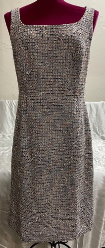 Abito foderato in tweed senza maniche Tory Burch crema blu navy multi taglia 8