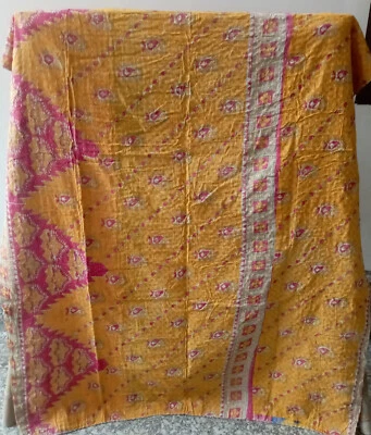 Manta Kantha india vintage doble tiro edredón ropa de cama bohemio Ralli Gudri 1 pieza Foto 1 de 2
