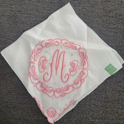Pañuelo de boda nupcial vintage ROSA Madeira monograma “M” Foto 1 de 4