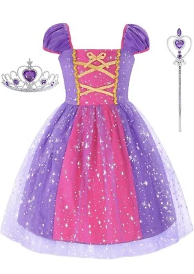 Disfraz Niña Princesa Vestir Halloween Púrpura Rosa Tiara Varita Foto 1 de 2