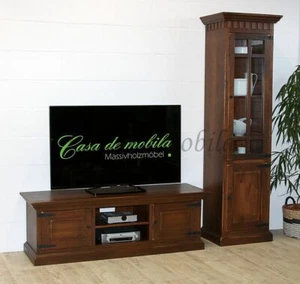 Massivholz Wohnwand 250x214x50cm 2teilig Pinie massiv Braun nußbaum kolonial - Bild 1 von 6