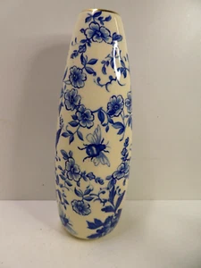 ORANIEN ECHT COBALT BLUE WHITE PAINTED FLORAL BEETLE POTTERY CERAMIC VASE - Picture 1 of 5