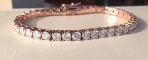 7CT Lab Created Round Cut Diamond Men's Tennis Bracelet 14k Rose Gold Plated - Picture 1 of 9