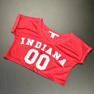 Chicka-D Womens Red Perforated Indiana Hoosiers V-Neck Cropped T-Shirt Small - Picture 1 of 9