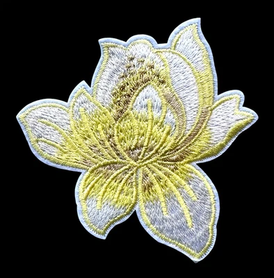 Lotus yellow /white/gold Flower iron on patch applique 3 1/4 x 3 1/2 inch - Image 1 of 2