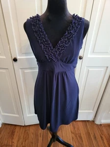 Vintage y2k dunkelblau Babydoll Minikleid Rüschen zum Binden Gr. S maritim kokett - Bild 1 von 4