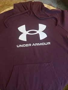 Under Armour Mens Hoodie Size 2XL Maroon Graphic Print Fleece Lined Pullover - Picture 1 of 5