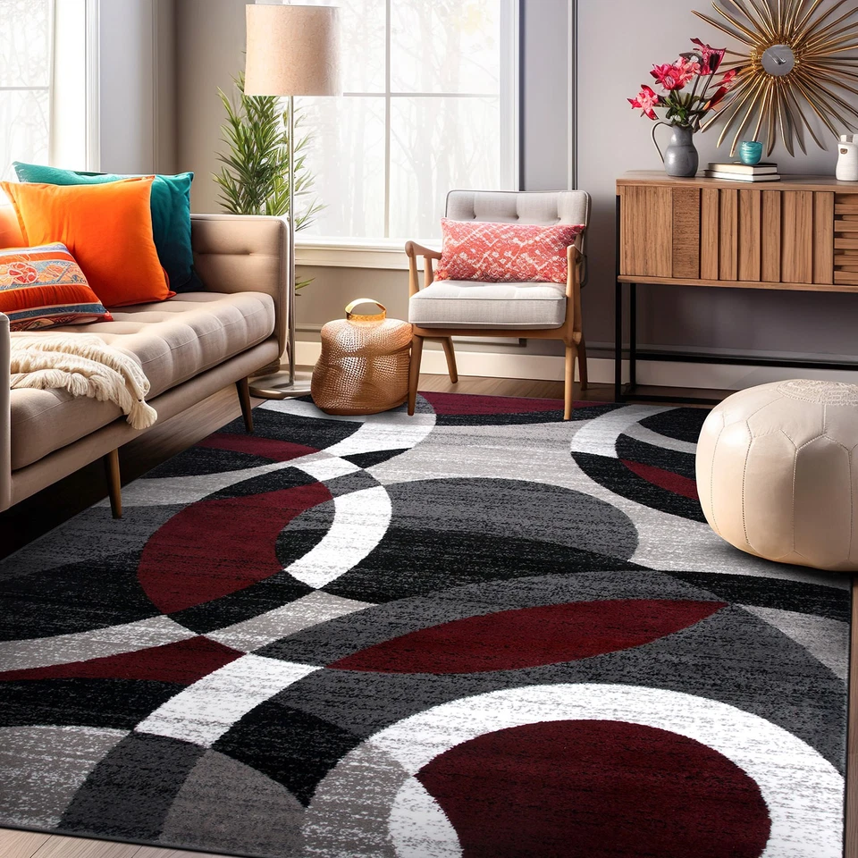 Rugshop Contemporary Modern Circles Abstract Area Rug 7' 10" ' 2" Red