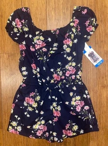 GAP Girl's Short Puff Sleeve One Piece Romper blue, pink floral, navy floral - Picture 1 of 4